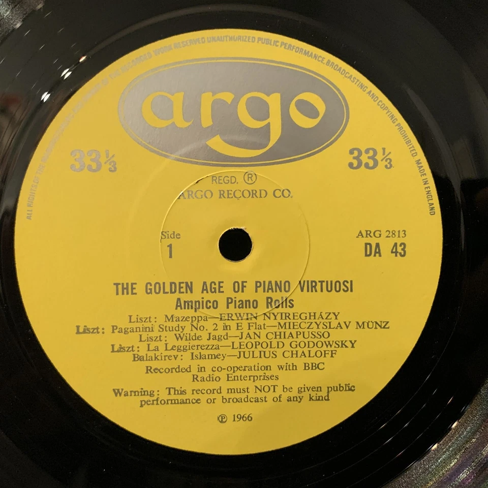 Golden Age of Piano Virtuosi Record III - Ampico Rolls - ARGO DA-43 LP OVAL 1966 - Image 4 of 4