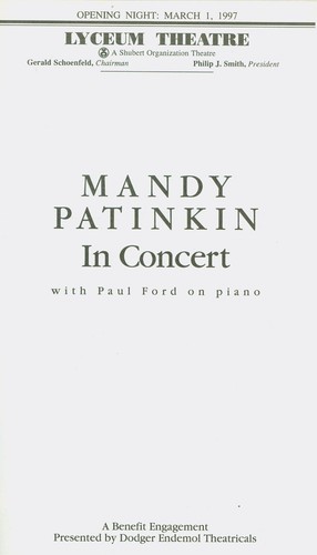 Playbill + Mandy Patinkin in Concert + Opening Night + Mandy Patinkin - Picture 2 of 4