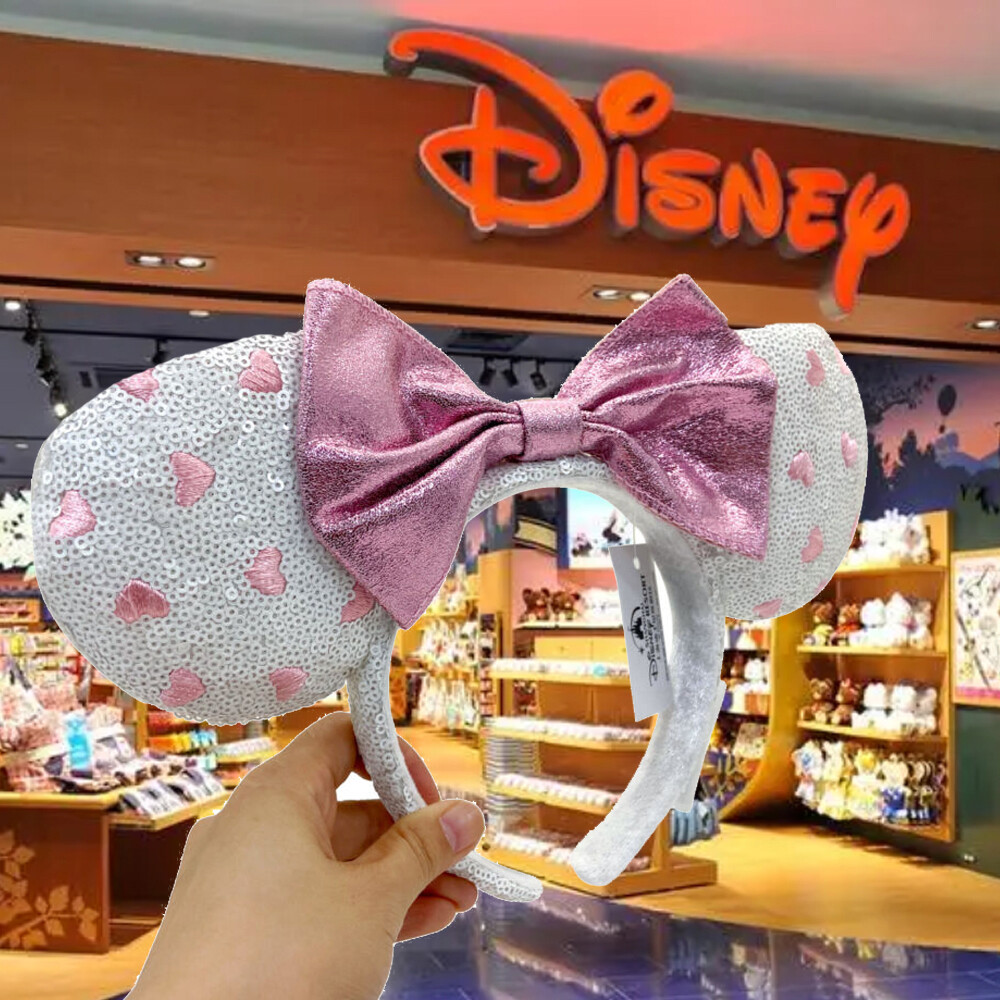 Disney Park Pink Sequin Mickey Minnie Mouse Ears Headband with Bow Disney-Land Headband Pink Sequin Ice-cream Color Bow Minnie  main image 3