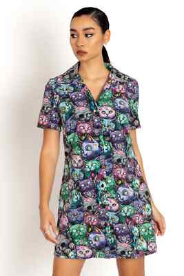 Blackmilk Zombie Catpocalypse Short Sleeve Shirt Dress Size XL X-Large NEW NWT