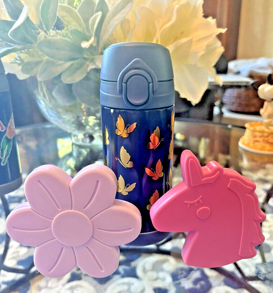 Pottery Barn School Disney rainbow WATER BOTTLE girl butterfly spaceFlower 🌈  ,