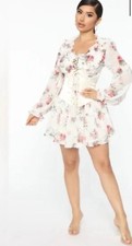 Fashion Nova Midi Dress Women's Size Small White Floral Dress Body Flare