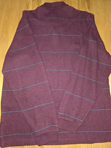 Izod Large Fall Maroon Burgundy Stripe Long Sleeve Polo T Shirt - Picture 6 of 8