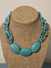 Silver Tone Faux Turquoise Color Southwest Style Chip Statement Choker Necklace