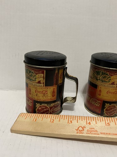2001 Coca Cola Sign Images Graphic Metal Salt & Pepper Shakers Tins Vintage - Picture 6 of 6