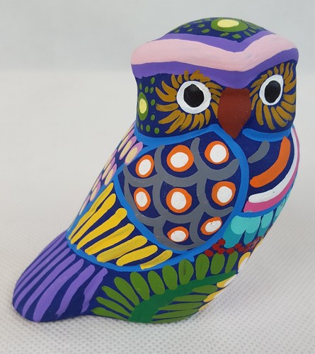 Mexican Folk Art Hand Painted Clay Owl Figurine Small 3"H - Picture 8 of 10