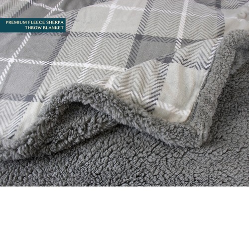 Plaid Sherpa Throw Blanket Fleece Checkered Soft Plush Warm Couch Bed Blanket - Picture 67 of 119