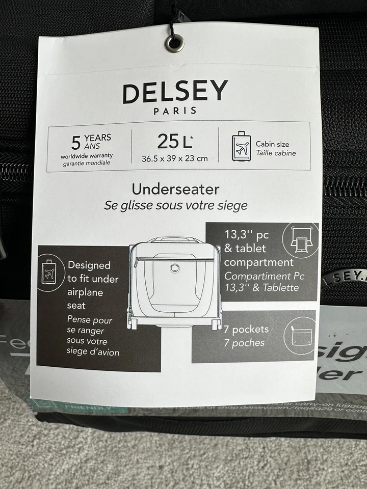 DELSEY Paris Helium DLX Softside Luggage Upright Under-Seater Carry on 15" Black - Image 3 of 4