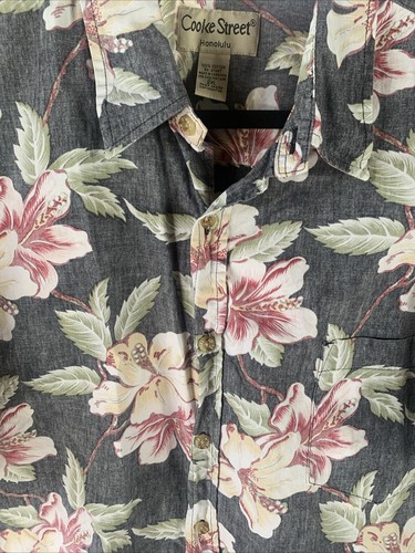 Men's 2XL Cooke Street Aloha Hawaiian Shirt Black/Maroon Hibiscus Print - Picture 3 of 4