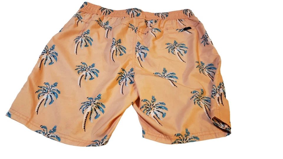 Rip Curl LayDays Swim Trunks Size Medium Elastic Waistband Orange Palm Trees - Image 2 of 4