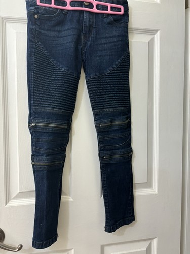Steve's Jeans Boys Size 8 Moto With Zippers Dark Wash Biker Jeans - Picture 2 of 8