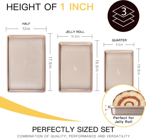 Baking Sheet Pan Set, Cookie Sheets for Oven, Nonstick Half/Quarter/Jelly Roll P - Picture 4 of 12