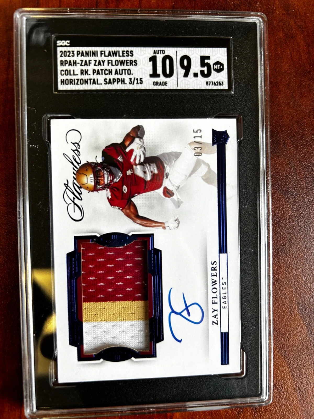 Zay Flowers Panini Flawless Collegiate Flawless Rookie Patch Autograph Horizontal #RPAHZAF Base