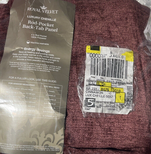 Royal velvet, Luxury Chenille curtain panel, rod pocket back tab Cinnamon 50x72" - Picture 3 of 5