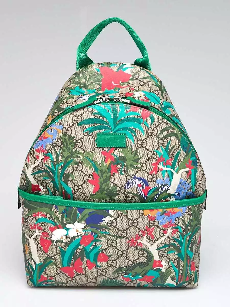 Sac à dos pour enfants imprimé jungle suprême Gucci beige/ébène GG toile