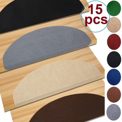 Semi Circle 15 Pcs Carpet Stair Treads Floor Mat Protection Cover Step Staircase - Afbeelding 1 van 12