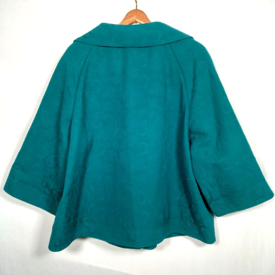 Laura Ashley Kimono Blazer Jacket Size 2X Snap Teal Tapestry Floral Paisley - Image 2 of 4