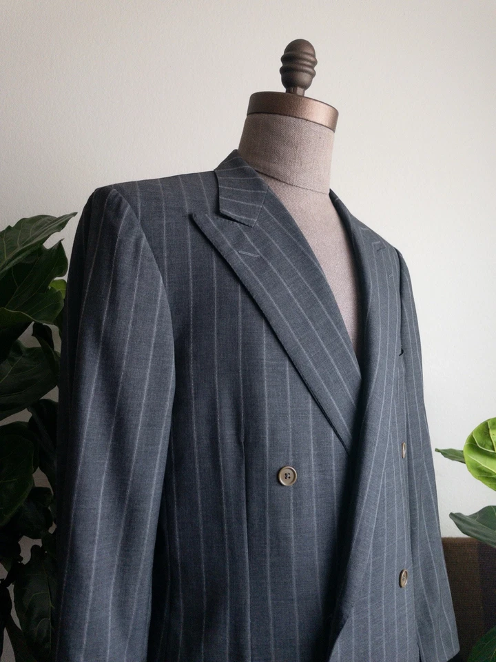 Chaqueta ERMENEGILDO ZEGNA 42S Lana Rayas Carbón Doble Pecho Hecha en Italia Foto 4 de 4