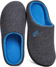 Men'S Two-Tone Memory Foam House Slippers Indoor Outdoor Durable Rubber Sole