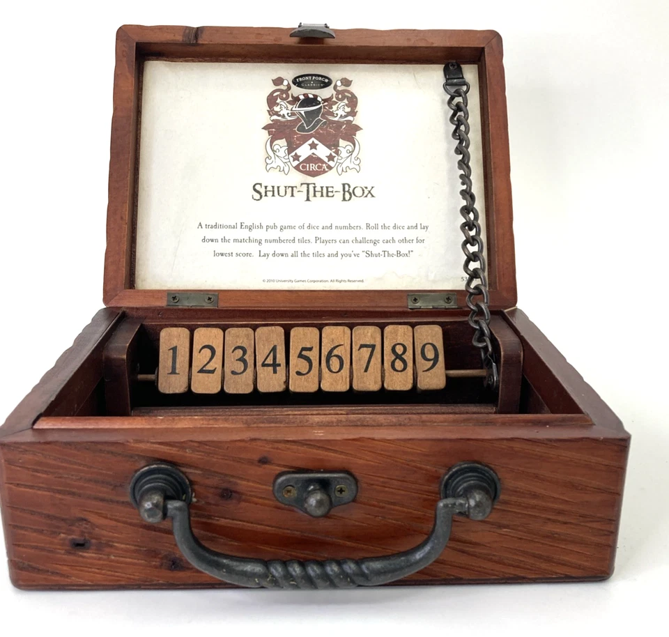 SHUT THE BOX English Pub Game Wooden Box & Dice with Instructions - Image 3 of 4