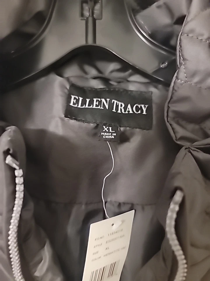 Ellen Tracy Women's Extra Large Puffer Coat Jacket Parka Faux Fur Trim Gray NWT - Image 3 of 4