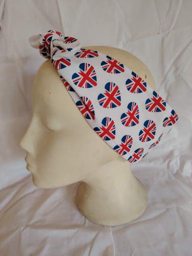 Heart Union Jack Flag 40s 50s Hair Wrap Headband Scarf 80th VE Day Celebrations - Picture 4 of 8