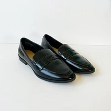 Ann Taylor Factory Penny Loafers Slip On Faux Leather Black Preppy Size 6.5 NWOB