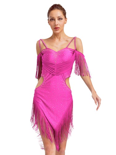 Women Dress Cocktail Dancewear Sparkly Skirts Jazz Tassel Backless Shiny Latin - Picture 74 of 93