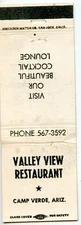 Valley View Restaurant, Camp Verde, Arizona Matchbook