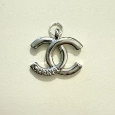 CC Zipper Pull Upcycled Charm Pendant Repurposed Silver Tone