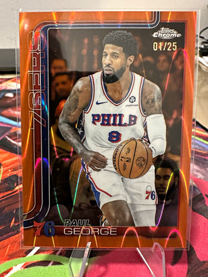 Topps 2025-26 Topps Chrome Basketball Paul George #171 #/25 Orange Raywave