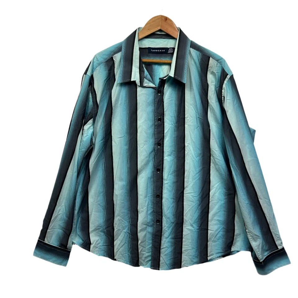 Tarocash Shirt Size 3XL Blue Striped Long Sleeve Cotton