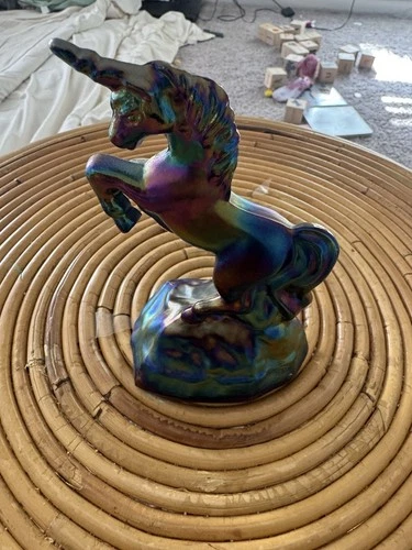 Fenton Blue Iridescent Carnival Glass Unicorn Figurine 5.4" Tall