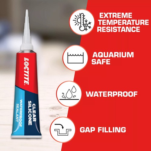 Loctite Silicone Sealant, Clear, 2.7 fl oz Tube, 1 Pack - 100% Waterproof - Picture 4 of 7