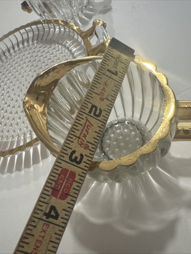 Jeanette Ribbed Glass And Gold Trimmed Sugar And Creamer Set Vintage With Plate - Picture 5 of 7