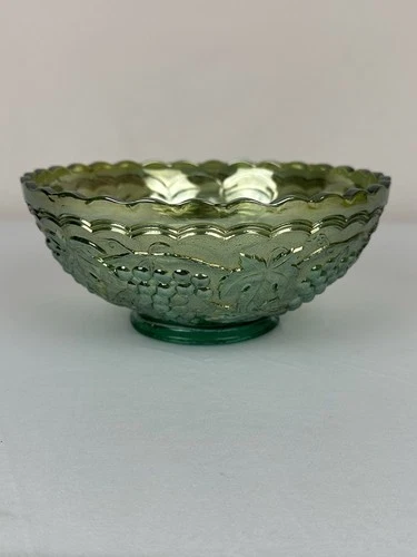 Vintage Imperial Carnival Glass Bowl  Olive Green -7”