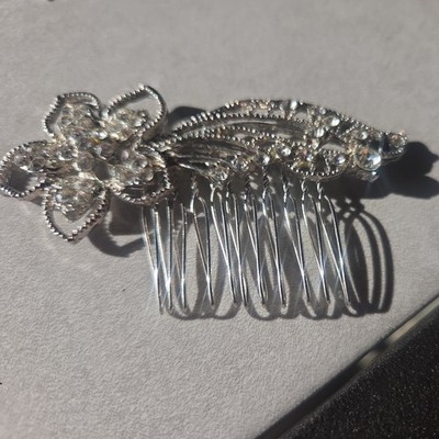 Vintage Brautschmuck Silber Strass Kristall Hochzeit Blume Haarkamm Clip 