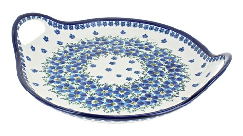 Blaue Rose polnische Keramik Kalina rund Serviertablett mit Griffen