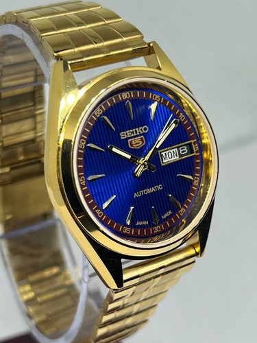 Vintage Refurbished Seiko 5 Automatic Day/Date Japan Men's Blue Wrist Watch 36MM - Picture 4 of 9