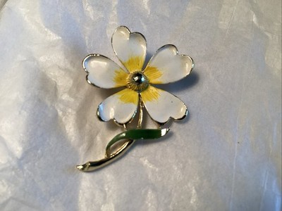 Vintage Gerry's Enameled Floral Stem Brooch, 2'', Orange/White, 1960's