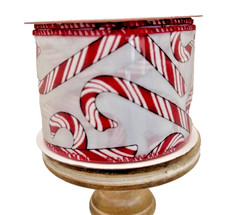 Red White Striped Candy Canes Wired Christmas Holiday Ribbon 10 YDS 30 Ft 2.5"