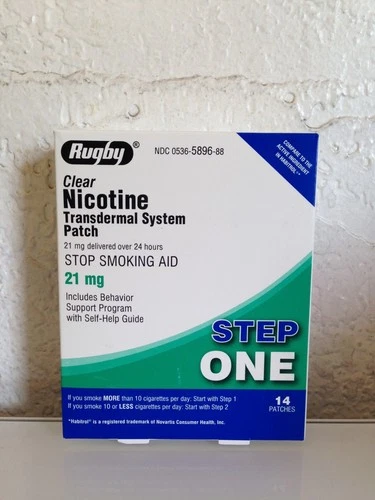 Rugby Nicotine Patches Step 1 (21mg), 14 Clear Transdermal Stop Smoking Patches
