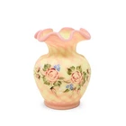 Fenton 4" Burmese Diamond Optic Rose Trellis Vase