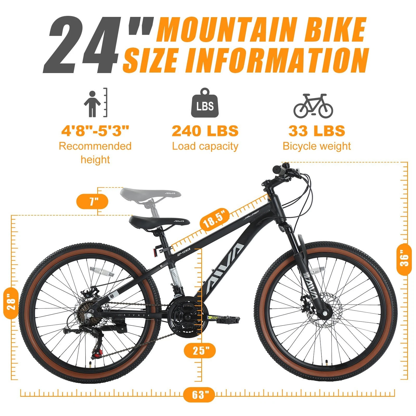AIVA 24" Mountain Bike 21 Speed Kids Bicycle City Bike Disc Brake for Kids - Picture 3 of 8
