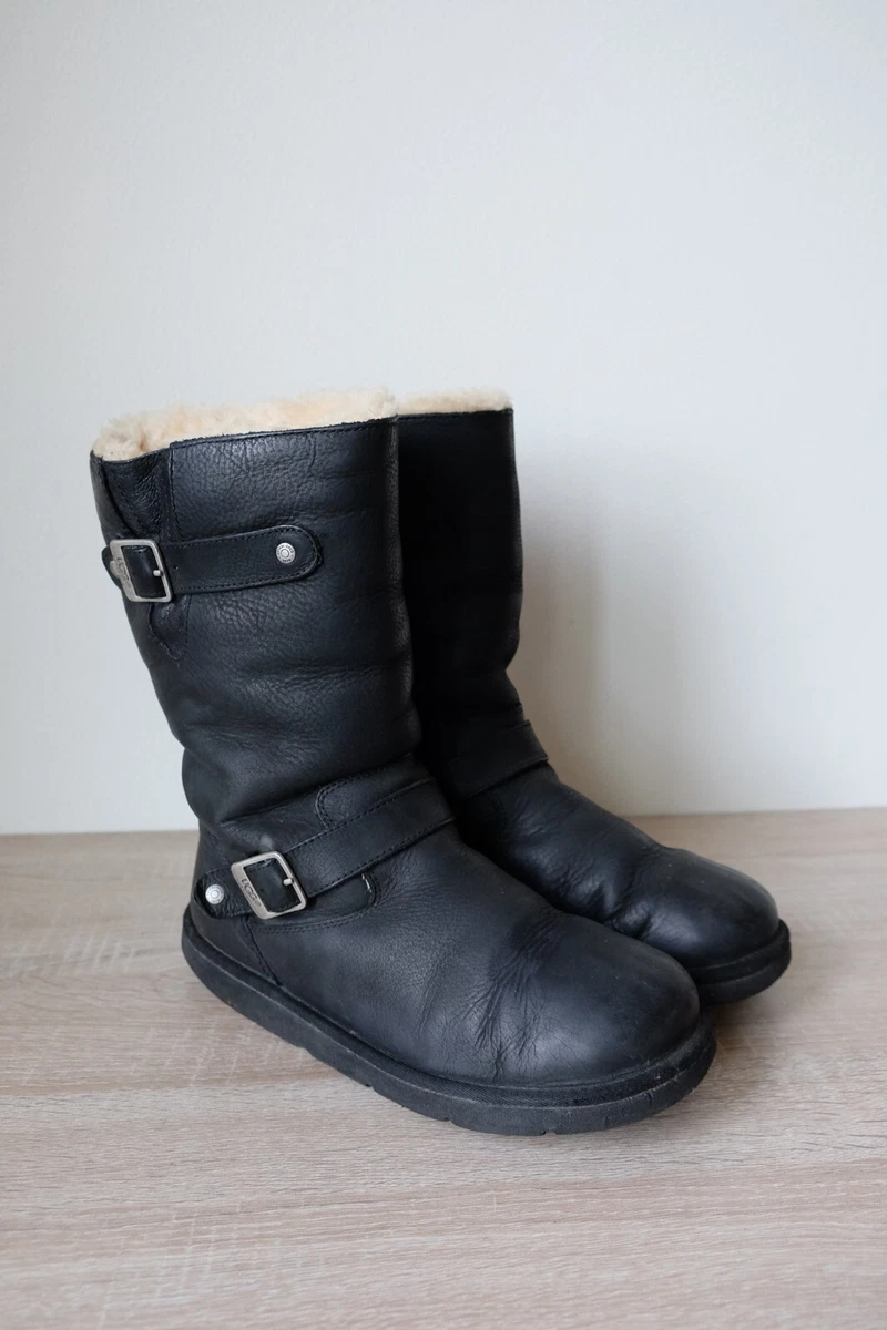 Womens Ugg Kensington Boot Sheepskin Shearling Lined 9 40 Black Moto Biker 5678