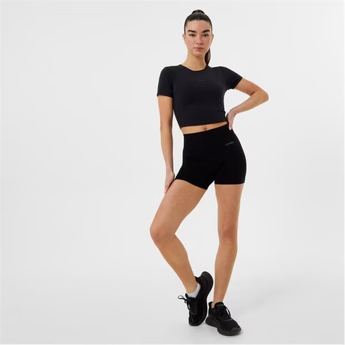 USA Pro Womens Short Sleeve Gym Crop T-Shirt - Black / 16 - Picture 4 of 5