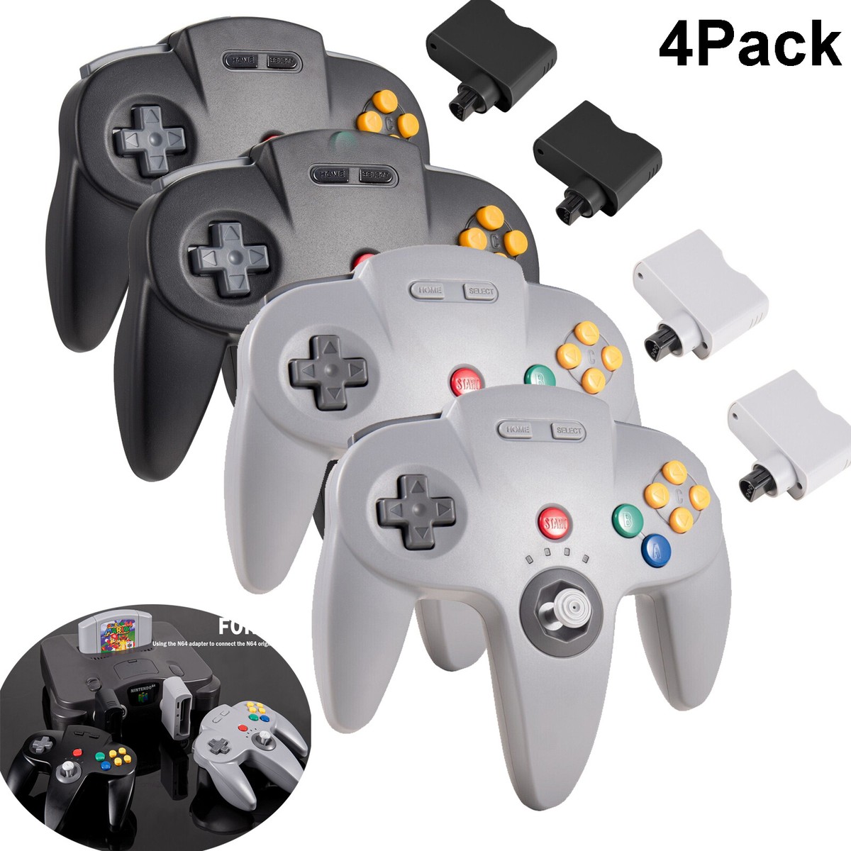 4PACK Wireless N64 Controller Rechargeable Gamedpad Rumble 4PACK Wireless N64 Controller Rechargeable Gamedpad Rumble