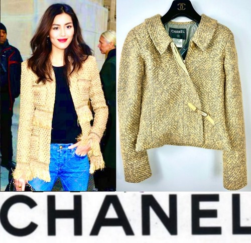 Chanel Vintage 2000 Gold Logo Tweed Jacket 34 36 2 4 Coat Top Blue Grey 90s S - Picture 15 of 24