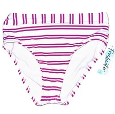 Bikini Swim Bottom 1pc Sz S Pink Striped High Leg Waist Banded Suit
