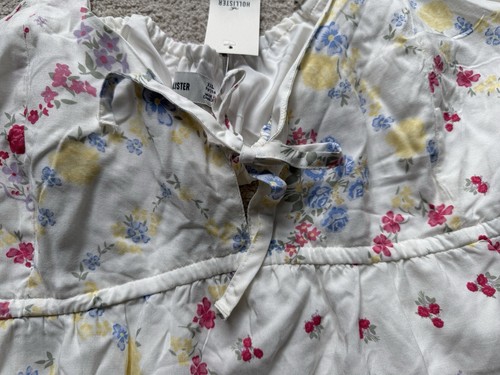 Hollister Cloud bianco floreale babydoll mini abito scollo a V spaghetti spalline XXL P - Foto 3 di 9